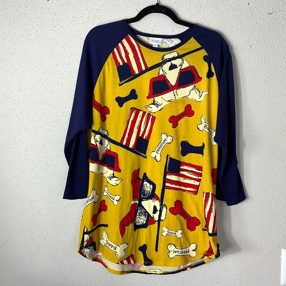 LULAROE Women's Randy Puppy Print Baseball Tee Shirt Sz 2XL